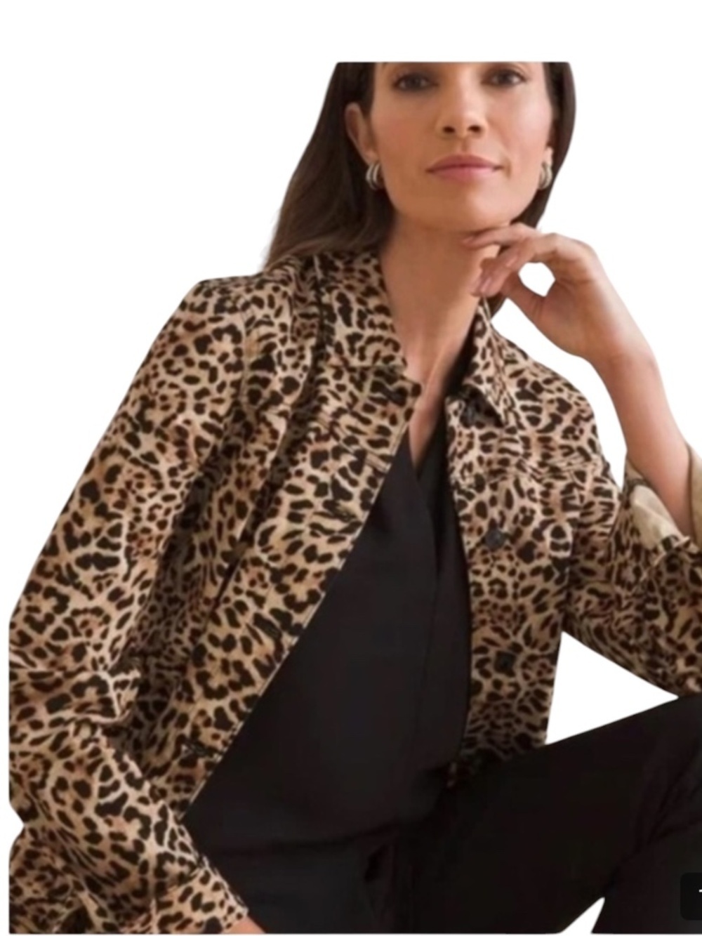 Chicos Denim Jacket Mountain Lynx Size 2 Style 570310860 Leopard Print Cotton